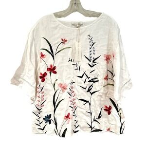 RJR. John Rocha Trellis Kimono Linen Blouse Women's 12 Boho Cottagecore‎ Boho